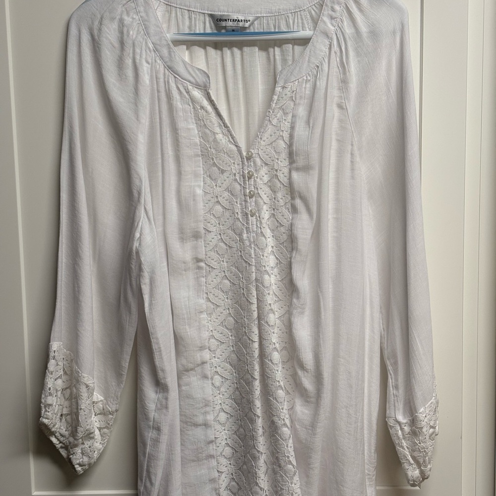 White Crochet Detail Blouse